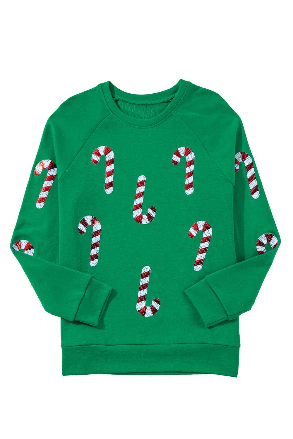 Green Christmas Candy Cane Graphic Sequins Patch Pullover Sweatshirt 00163a99cdaa9e33
