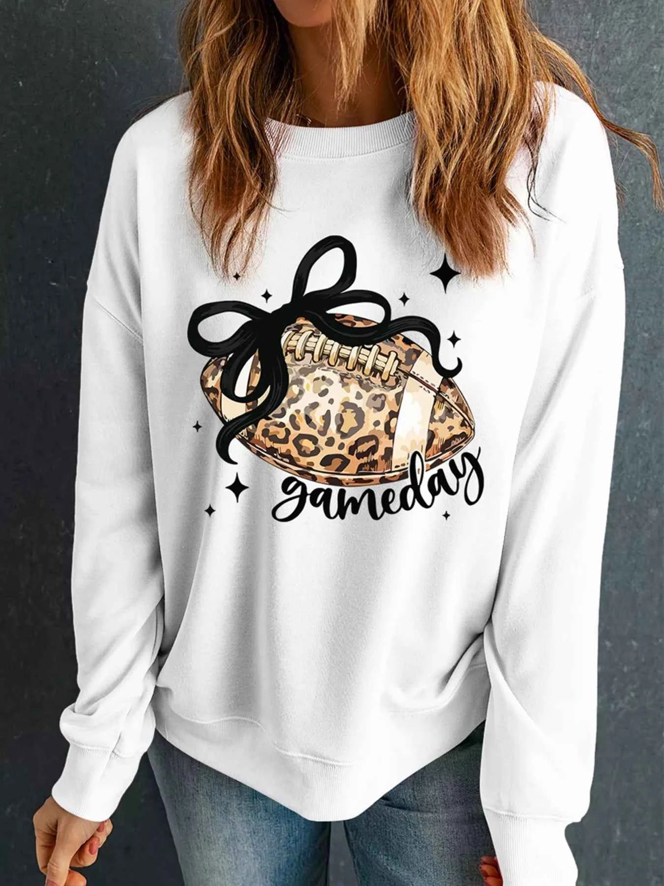Game Day Leopard Rugby Graphic Customized Crew Neck Sweatshirt White 007110ae10e44d16bb3c127df8dfecf8-Max-Origin