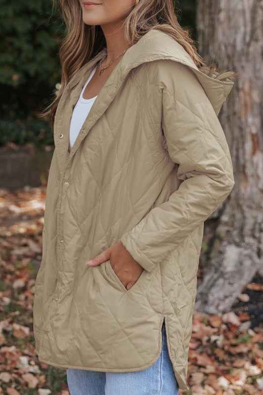 Solid Quilted Snap Button Hooded Puffer Coat 0074dab3-af57-4372-82ce-2cf3802caa67