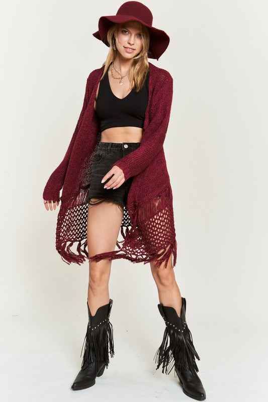 FRINGE KNIT CARDIGAN PLUS KRT1001 RUBY 1X 2X 0074e741-761c-43c6-b622-6ab2de6de9a0