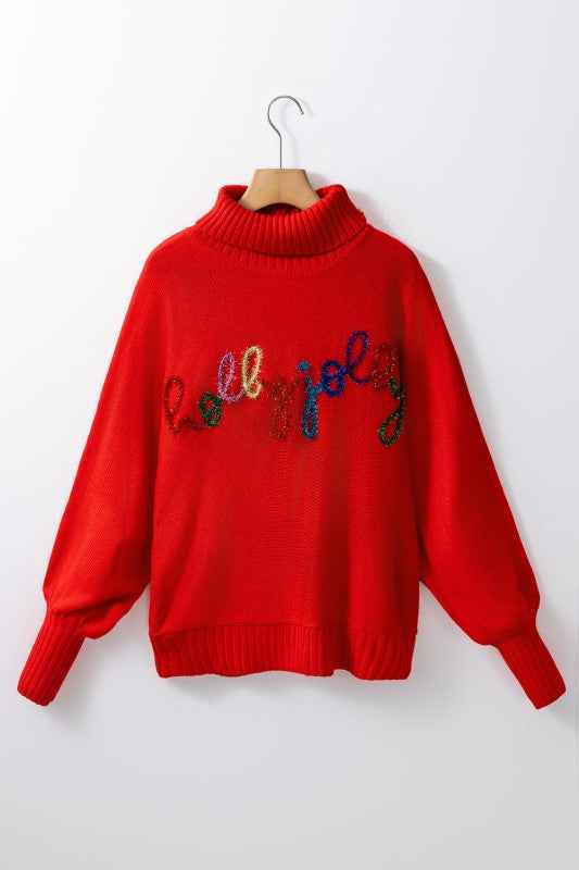 Christmas Holly Jolly Tinsel Turtleneck Sweater