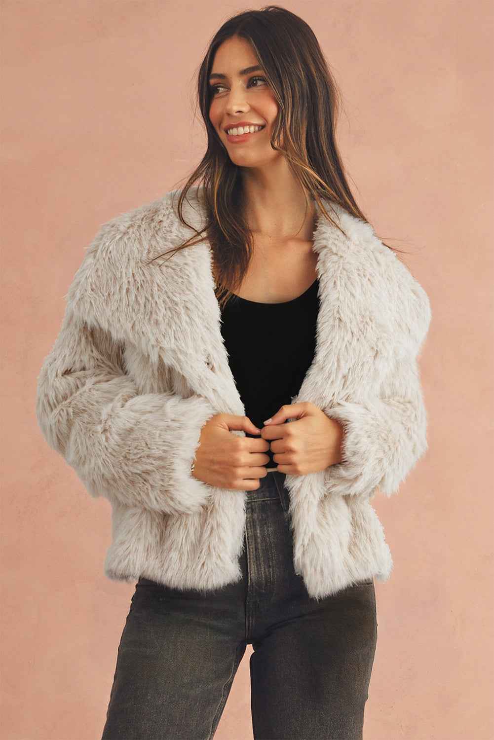 Jet Stream Solid Long Sleeve Thick Fuax Fur Coat 00ac6959f982fd46