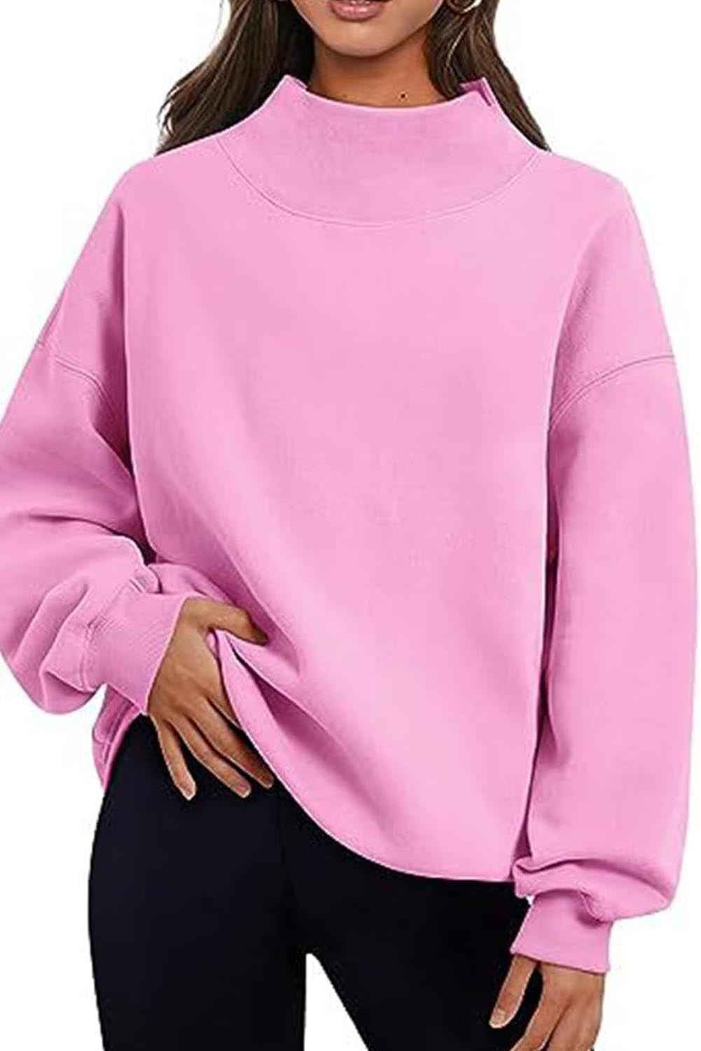 Chicory Coffee Solid Color High Neck Long Sleeve Loose Sweatshirt Bonbon 95%Polyester+5%Elastane 019ed5e212fdec9a