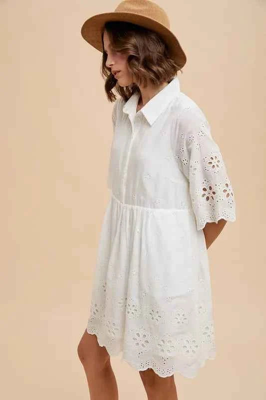 Annie Wear Embroidered Scallop Edge Detail Mini Shirt Dress 03be267678a1409cbf828644c86062df-Max-Origin
