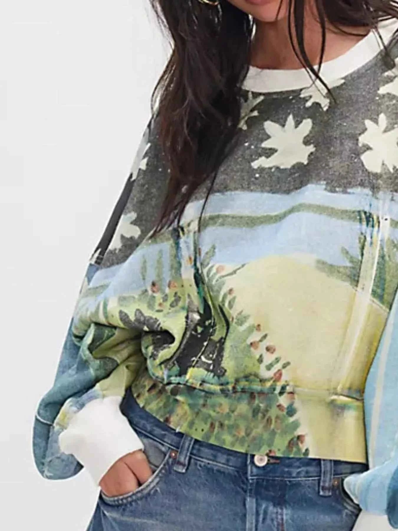 Printed Round Neck Dropped Shoulder Sweatshirt 0400fec0-ae83-41e6-8c94-63e250acbc97-Max-Origin