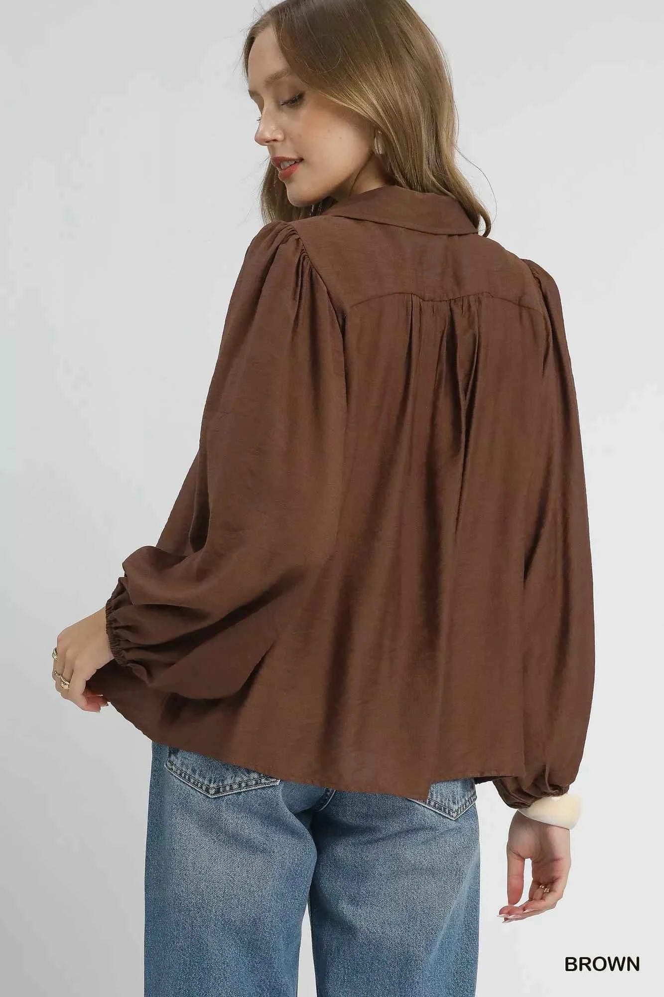 Umgee Long Sleeve Blouse with Leopard Print Trim 0410d592-5b2c-4343-8bd5-2986635e9fed-Max-Origin