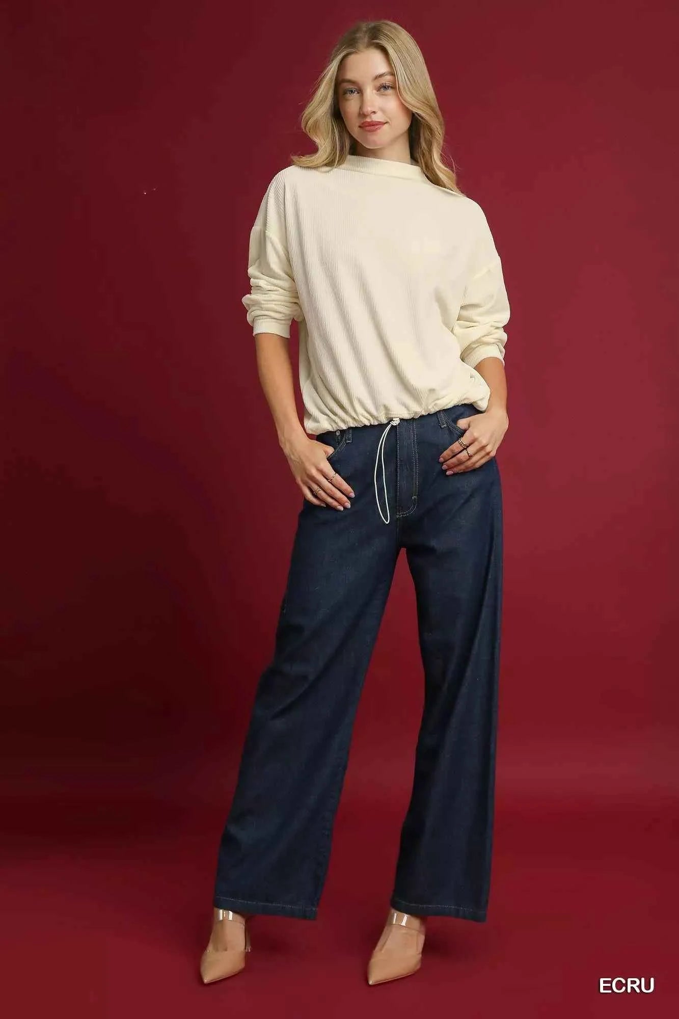 Umgee Ribbed Drawstring Hem Knit Top 04330555-d6ad-42d3-80b0-2c422b6fe6d2-Max-Origin