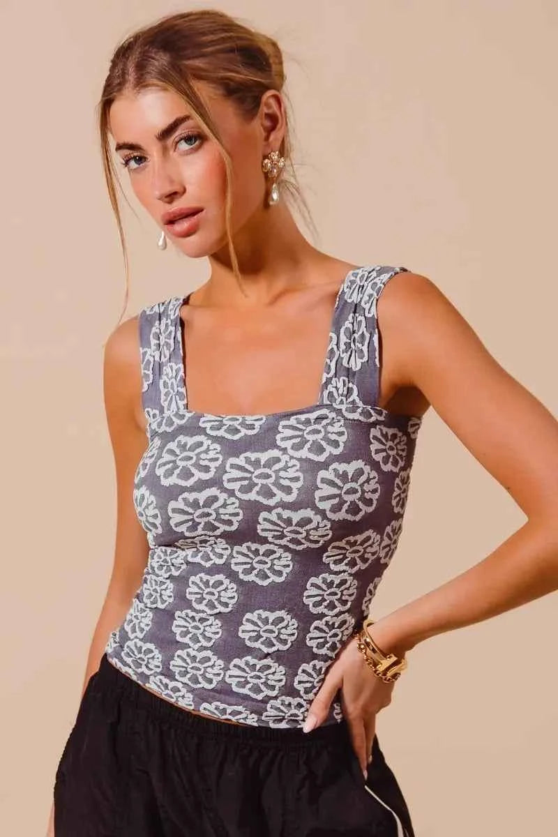 SO ME Two Tone Floral Seamless Tank Top CHARCOAL BLUE 045c2ea8b8ac41f499c78b3fc4a3ed42-Max-Origin