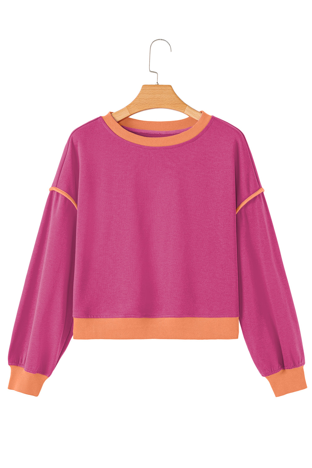 Rose Red Contrast Trim Loose Pullover and Lace-up Waist Shorts Set 04d239a79ce50ec5