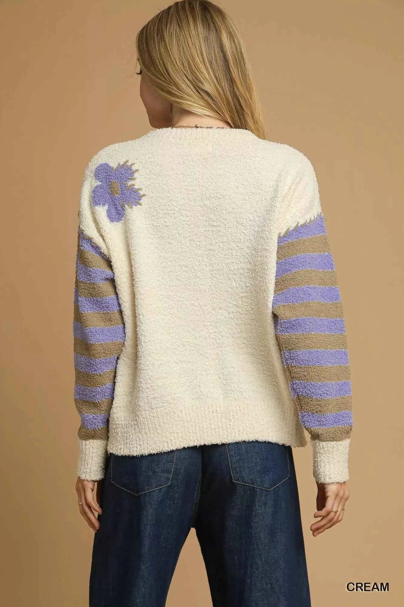 Umgee Flower Jacquard Striped Long Sleeve Sweater 06820cd3-d2c6-4ae6-8915-f58ea770fdbe-Max-Origin