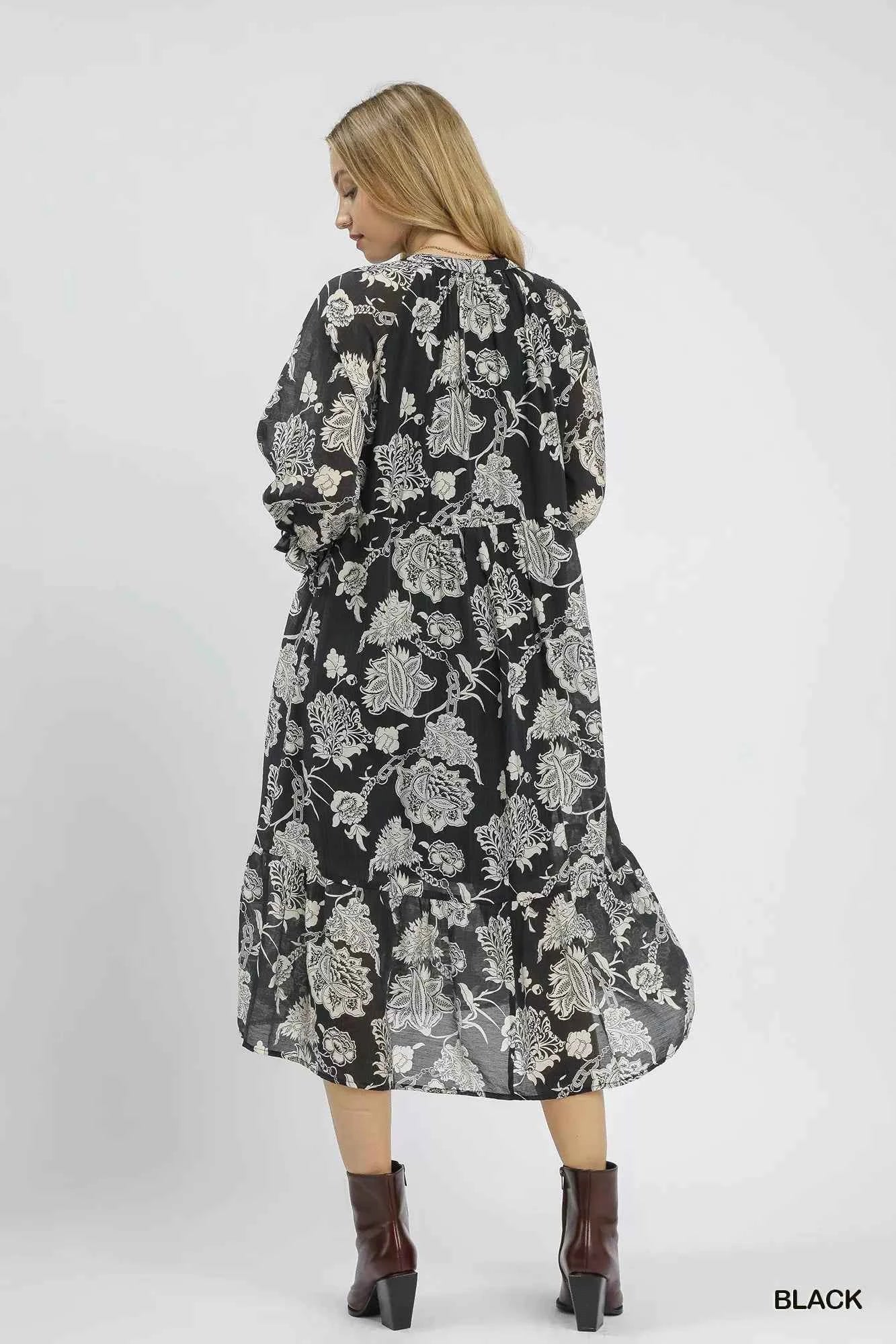 Umgee Floral Print Boho Midi Dress