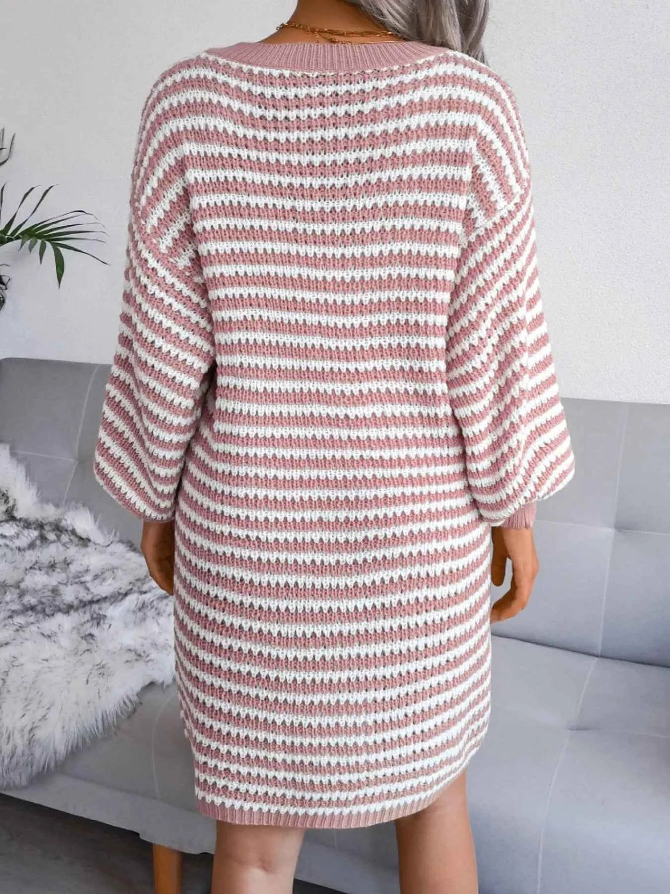 Striped V-Neck Long Sleeve Sweater Dress 078a8d87-d1ce-4a6a-a9e2-b61749f0c3bb-Max-Origin