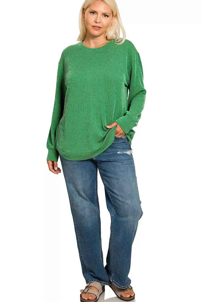 Zenana Full Size Raised Rib Round Neck Long Sleeve Top Plus Size 07d75042-7f11-45be-a385-d5fa7cb5af54-Max-Origin
