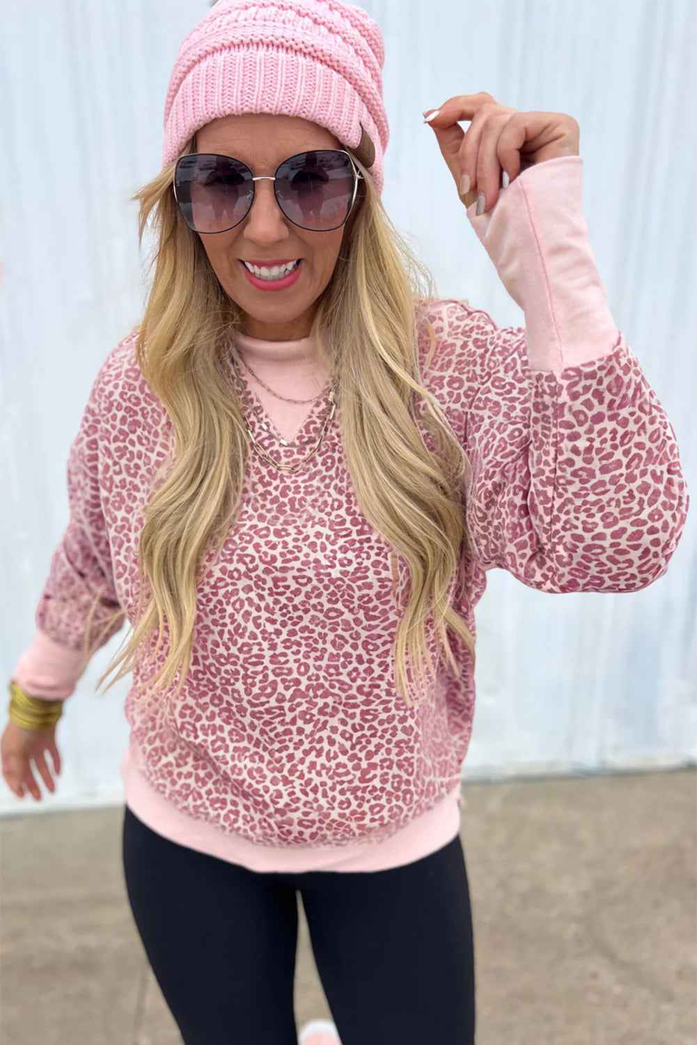 Pink Leopard Print Patchwork Crew Neck Sweatshirt 07de0cd24087a52b