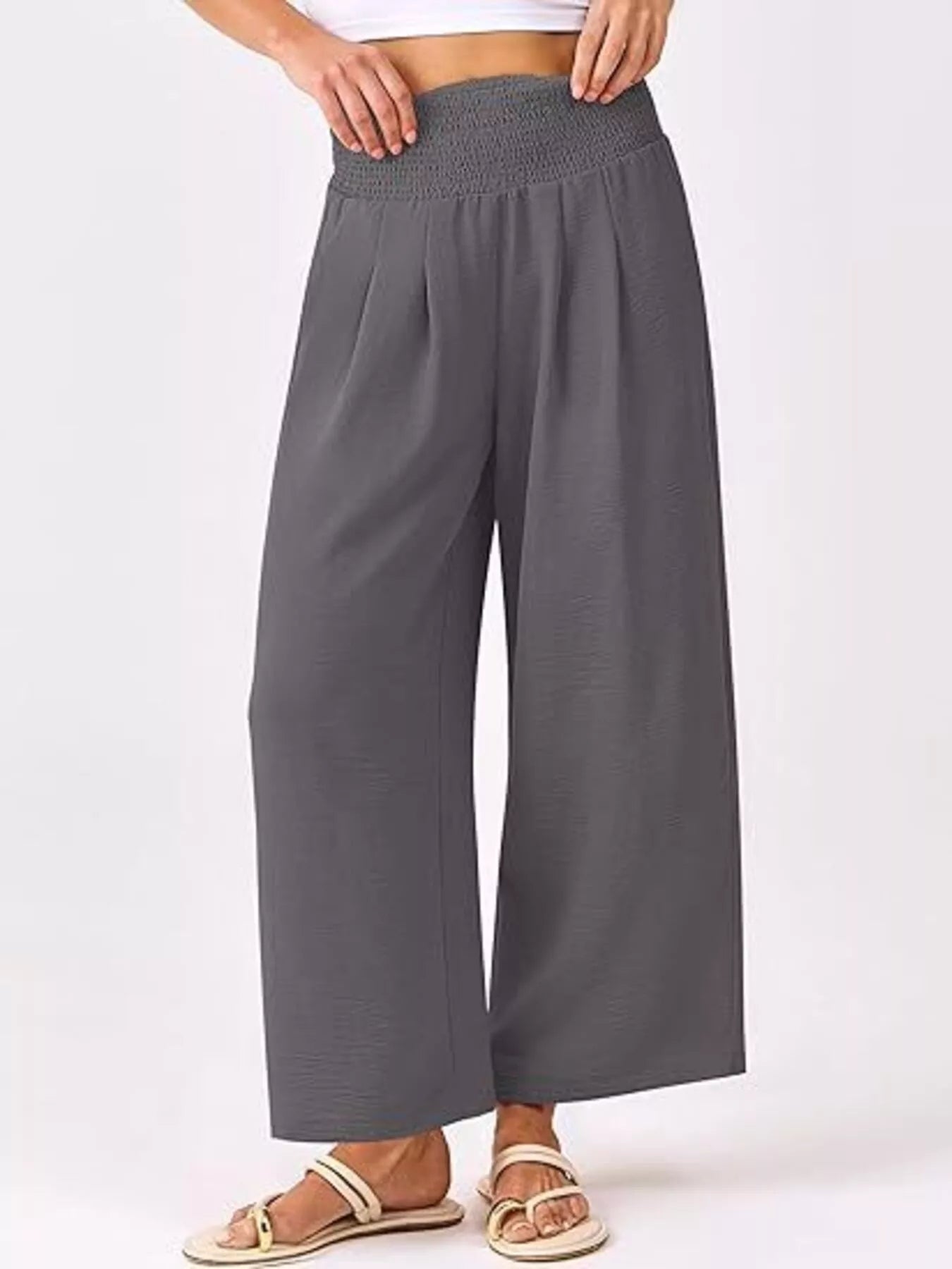Wide Leg Smocked High Waist Pants Grey 08166d399c5b4aacb84d0bc9e1f9ddb5-Max-Origin