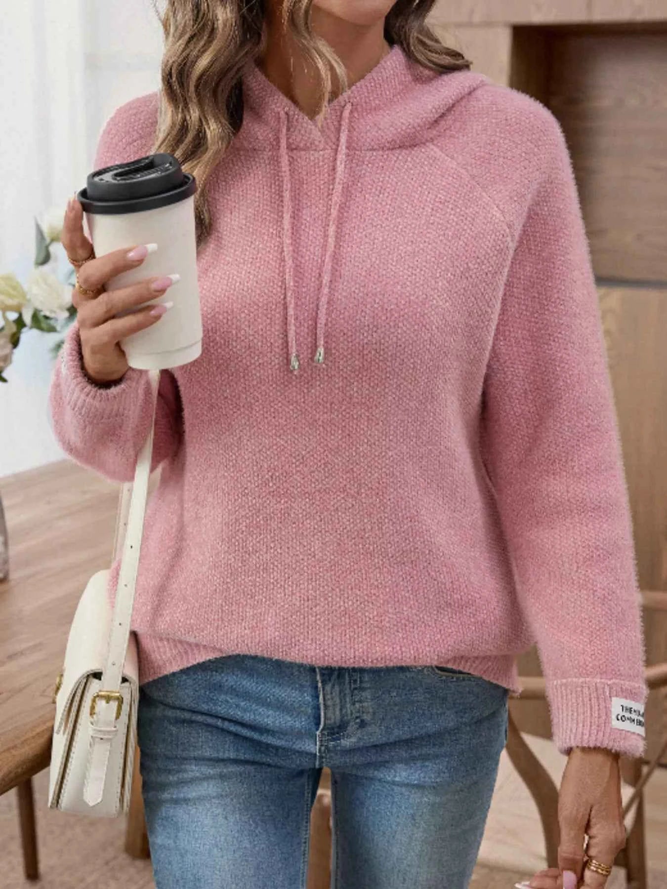 Long Sleeve Drawstring Hooded Sweater Dusty Pink 0848c320b5c64634bf381fb0cba9757a-Max-Origin