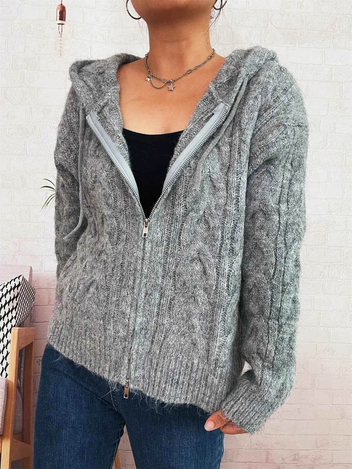Cable Knit Hooded Zip-Up Cardigan 0930891ce5a04c7786ea3413bae01137-Max-Origin