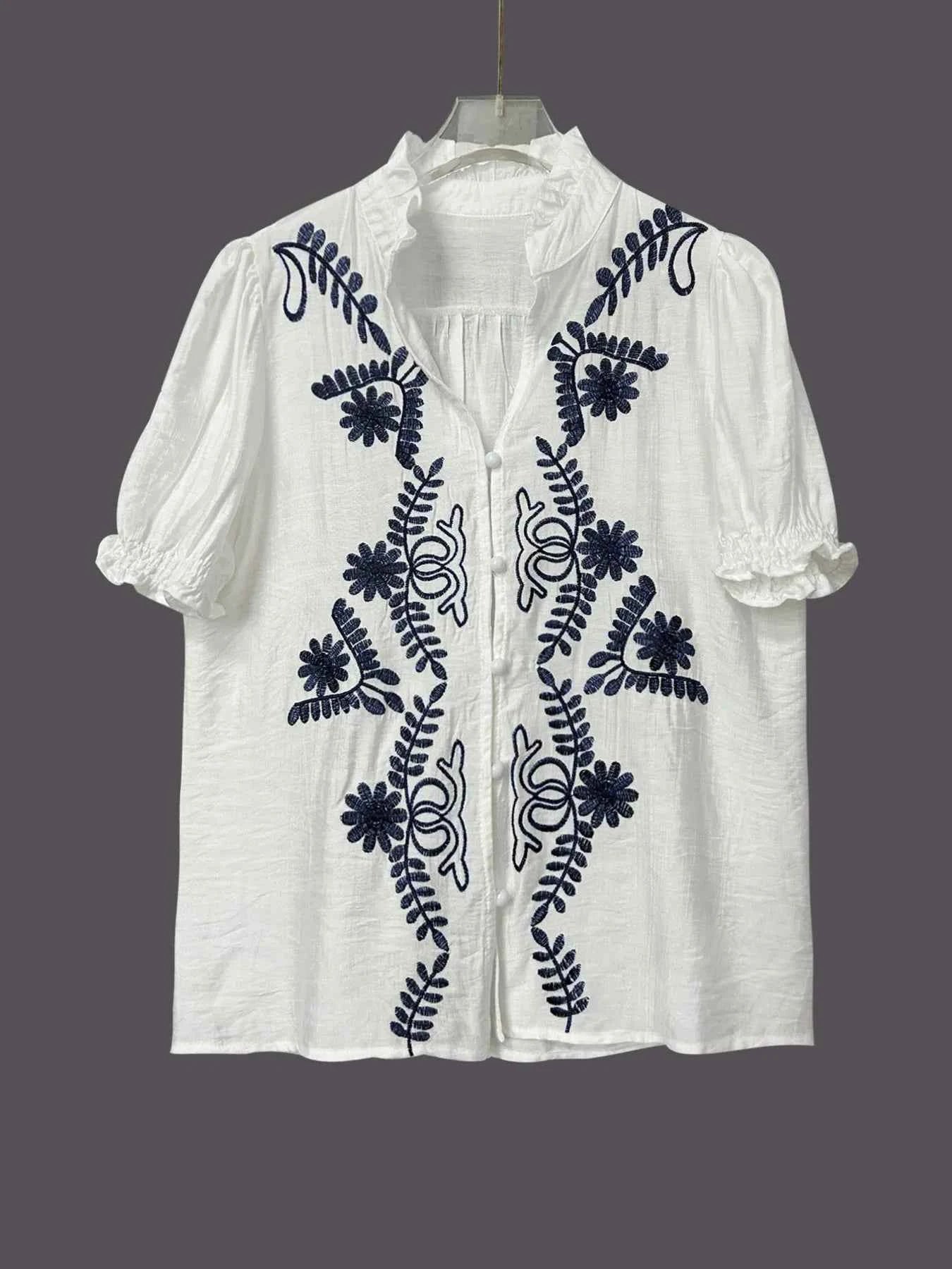 Embroidered Puff Sleeve Blouse 095e014efcfc4ee3b5258c2fdb2aac7b-Max-Origin
