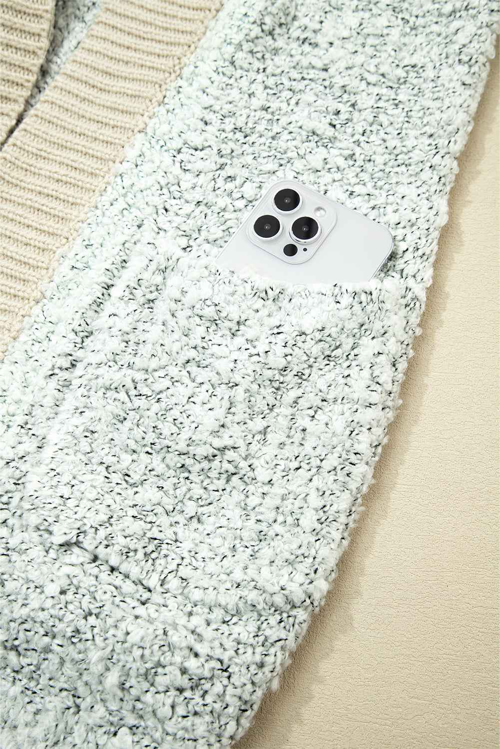 High-rise Patchwork Side Pockets Open Front Cardigan 09a82b780bdaaaa4