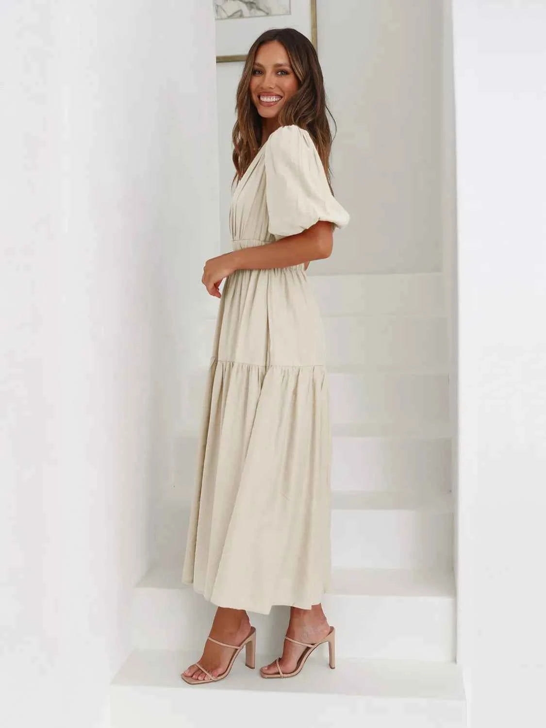 Tiered Surplice Half Sleeve Midi Dress 0a0a030e-c6b4-4700-b124-22ee6320f78f-Max-Origin