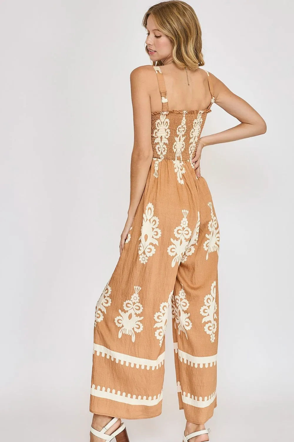 Umgee Full Size Smocked Printed Wide Leg Jumpsuit Plus Size 0ae54ca7-6524-4b26-9c56-5a5d87d514cf-Max