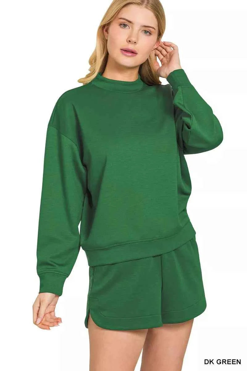 Zenana Scuba Long Sleeve Sweatshirt and Shorts Set DK GREEN 0aee39fc65ce475a904833ee4679638a-Max-Origin