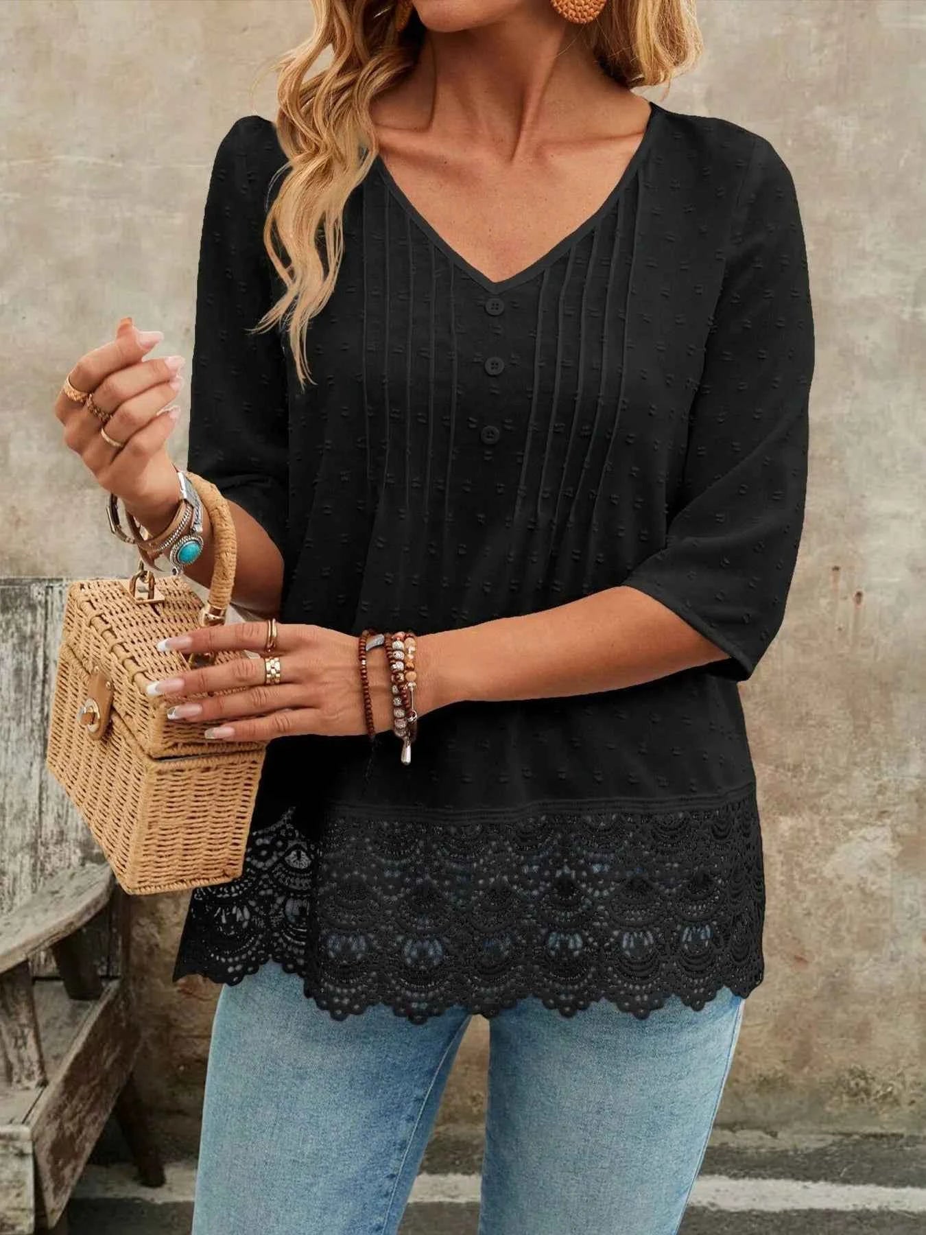 Lace Hem V-Neck Blouse 0b30c933b0b94d1999caa0c207ee9046-Max-Origin
