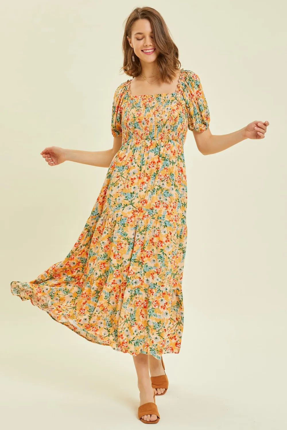 HEYSON Full Size Floral Smocked Tiered Midi Dress 0c1f47c2-1484-4764-a5bc-9b8955a4856d-Max