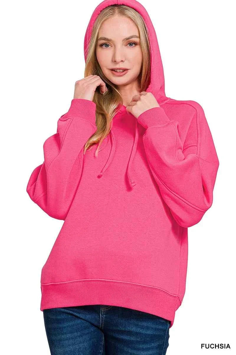 Zenana Drawstring Relaxed Fit Fleece Hoodie