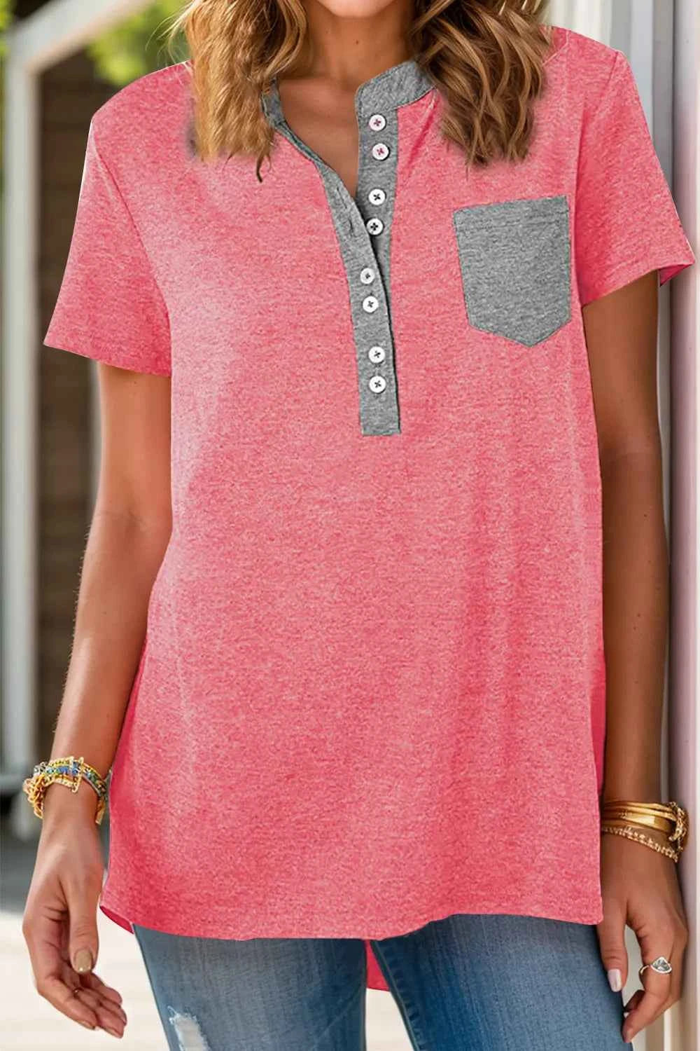 Full Size Half Button Short Sleeve T-Shirt 0c4da9a8-0e58-4255-8031-6dad690c7114-Max