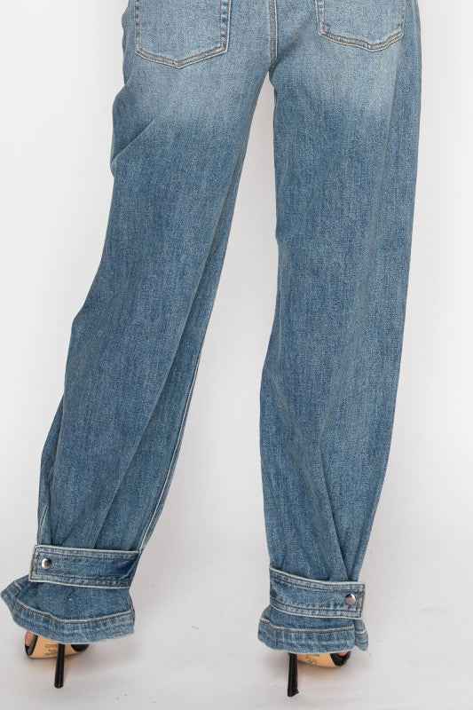AT2076WDM Adjustable Hem Knit Band Wide Leg Jeans 0c8035c9-cbf9-4430-8b7d-b0ed022ad1fe