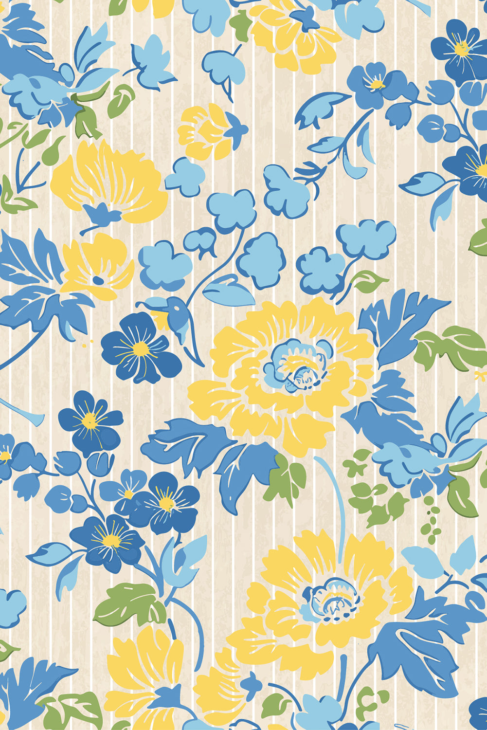 Blue Floral Striped Mixed Print Puff Sleeve Blouse 0cd015809918b62d