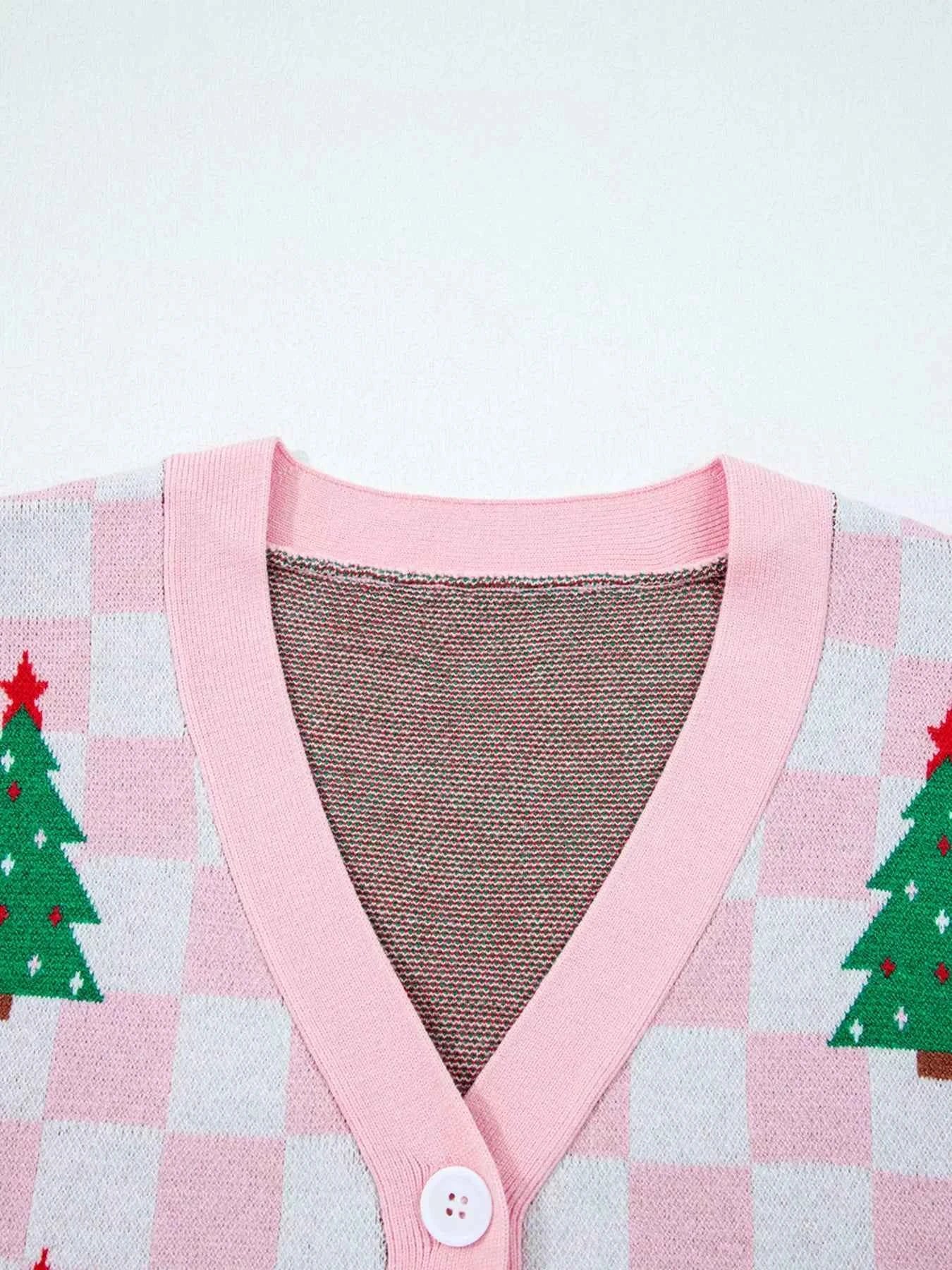 Christmas Tree Pattern Checkered Button V Neck Cardigan 0cd8c038888d4fcc9c808fec40925237-Max-Origin