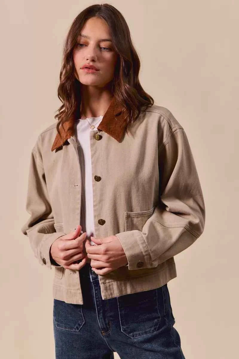 SO ME Cotton Twill Cropped Barn Jacket wtih Collar 0dccad0382514cf182dbbdd150c2eb36-Max-Origin