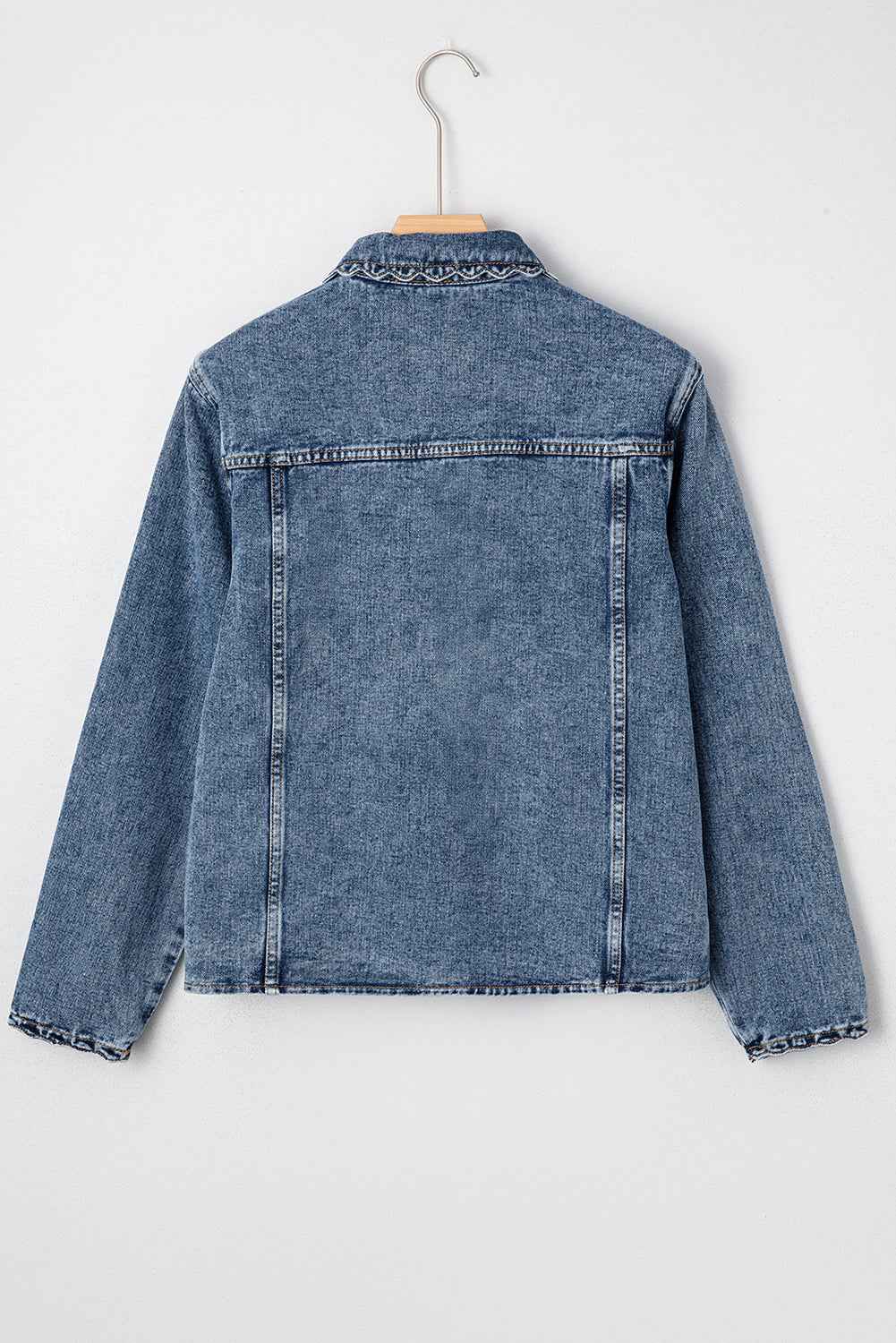 Myosotis Scallop Trim Collar Pocket Button Up Denim Jacket 0e9597fbdea711bc