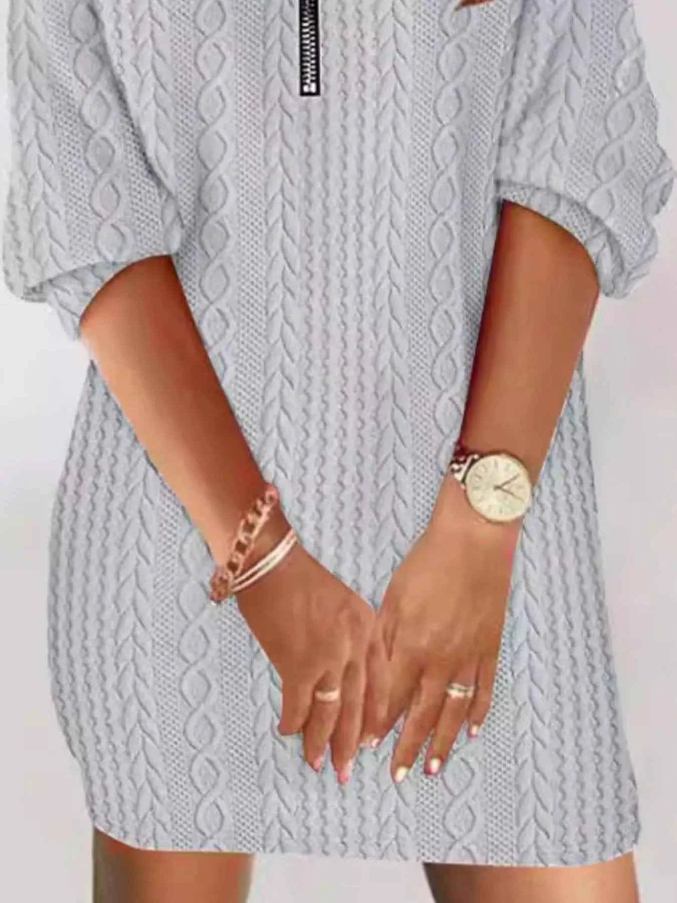 Zip Detail Textured Knit Mini Sweater 0eeb6bb0-b8ae-4afe-bea5-442d75080e1d-Max-Origin