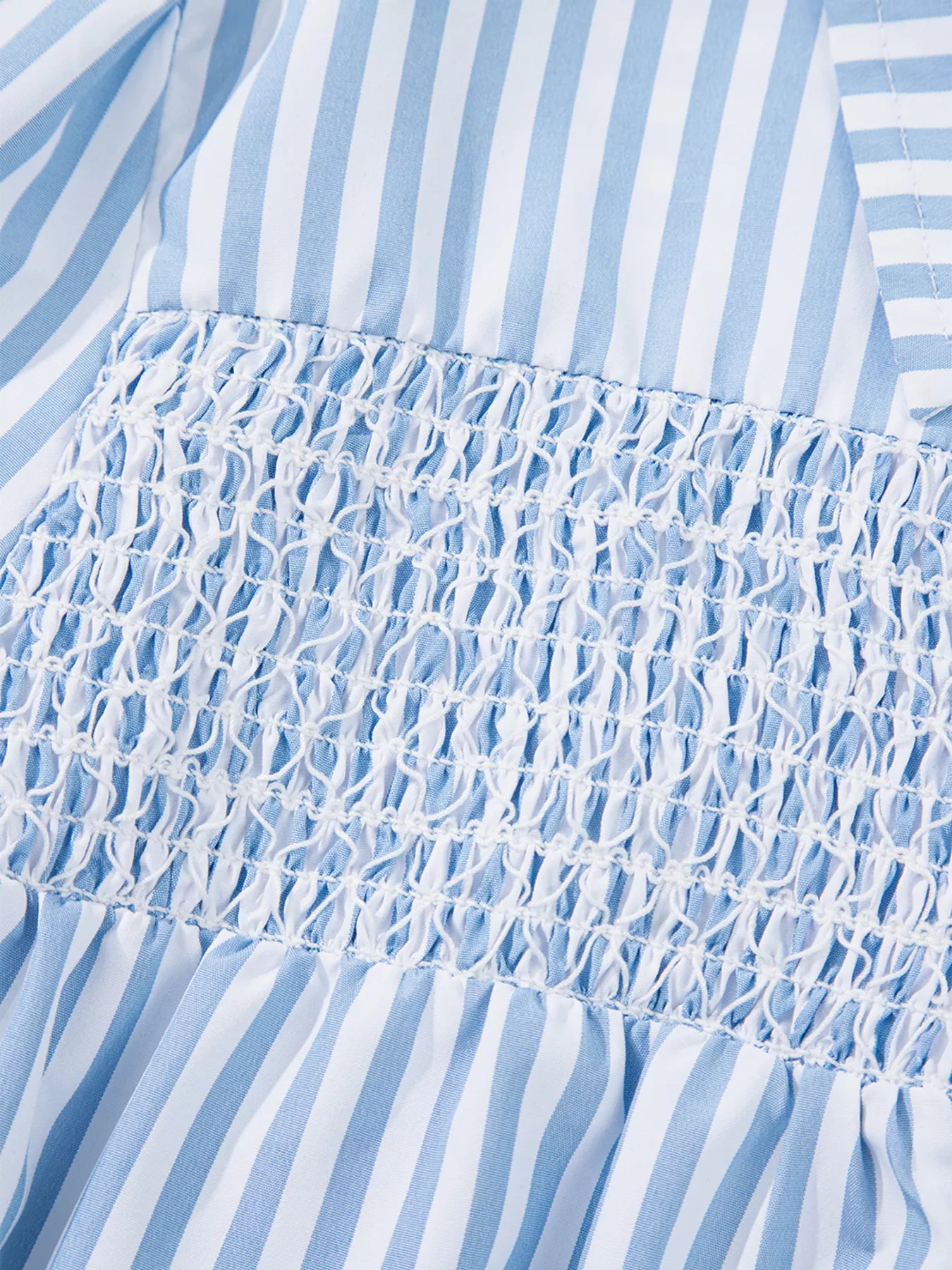 Stripe Shirred Detail Half Placket Collared Long Sleeve Shirt 0ef01649cb45422ba8f2bb136600c822-Max-Origin