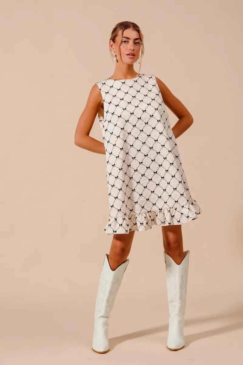 SO ME Texture Bow Printed Mini Ruffle Dress 0ef2ee2b5f1145008ae184b8ab736a0e-Max-Origin