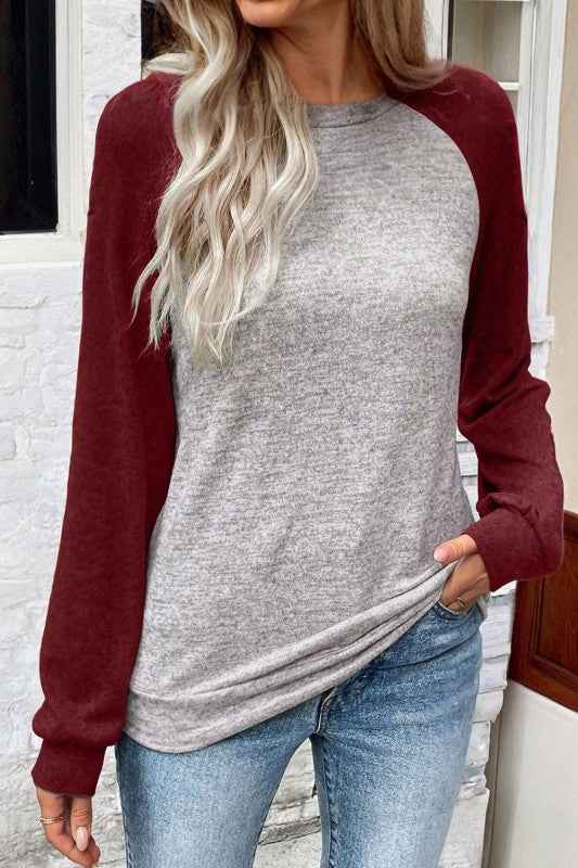 Colorblock Raglan Long Sleeve T-Shirt Red Dahlia 0f162b11-167b-4620-a6d9-11653c0c7e3d