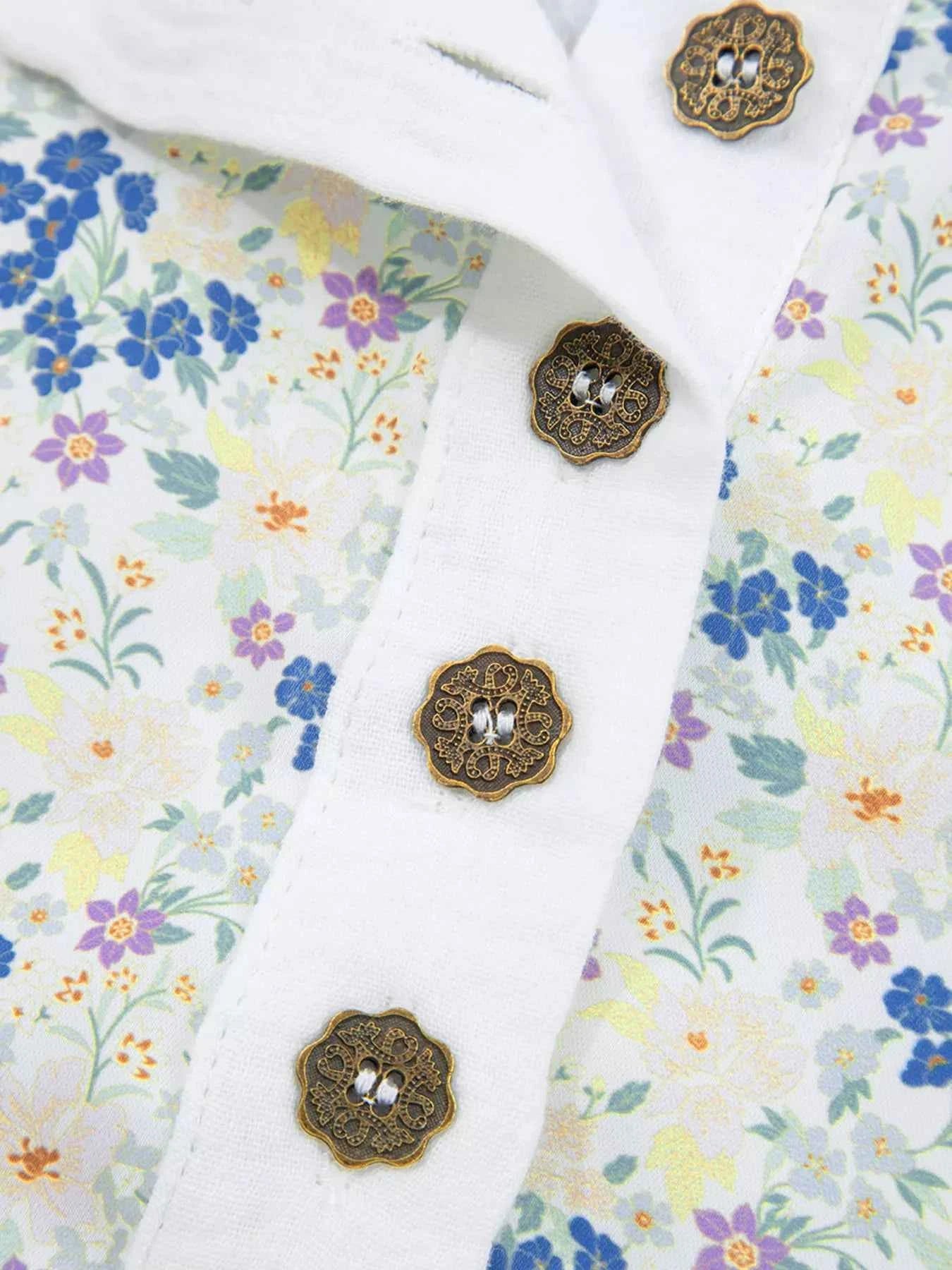 Floral Print Henley Button 3/4 Sleeve Blouse 0f35ccd3bc274feda52b81fb9d4ecfca-Max-Origin