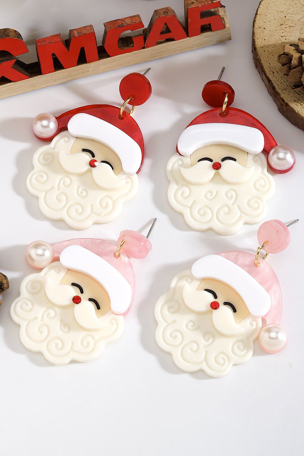 Fiery Red Bright Pearl Decor Cute Santa Christmas Earrings 0f7b9a9555f720a7