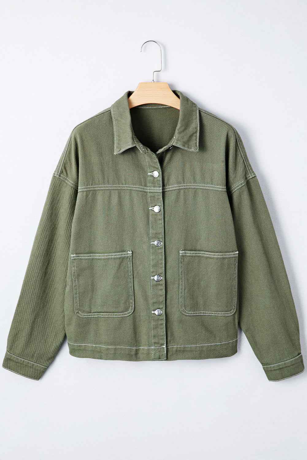 Smoke Green Pocket Collared Button Front Denim Jacket 0f95138d645b0dd4