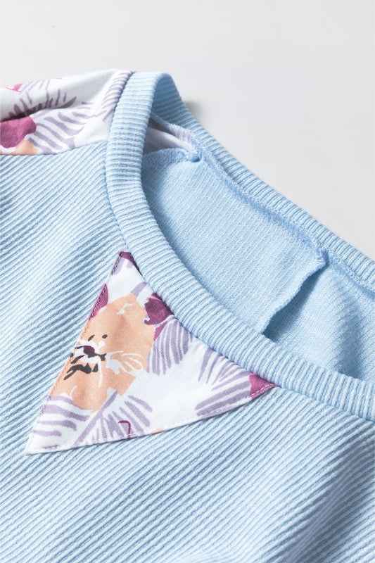 Floral Patchwork Balloon Sleeve Textured Blouse 0fa9a735-67ee-431a-b279-c63c0b159eda