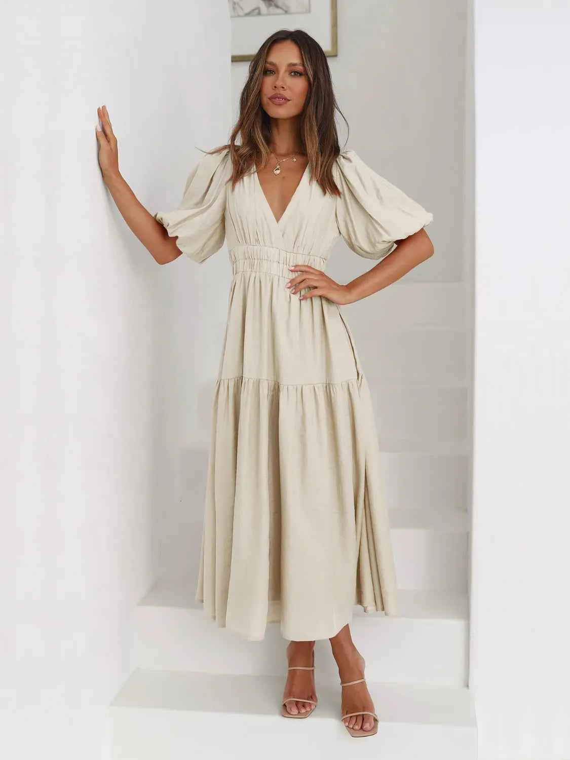 Tiered Surplice Half Sleeve Midi Dress 10157410-93f7-4ff2-a230-f76a84d2c428-Max-Origin