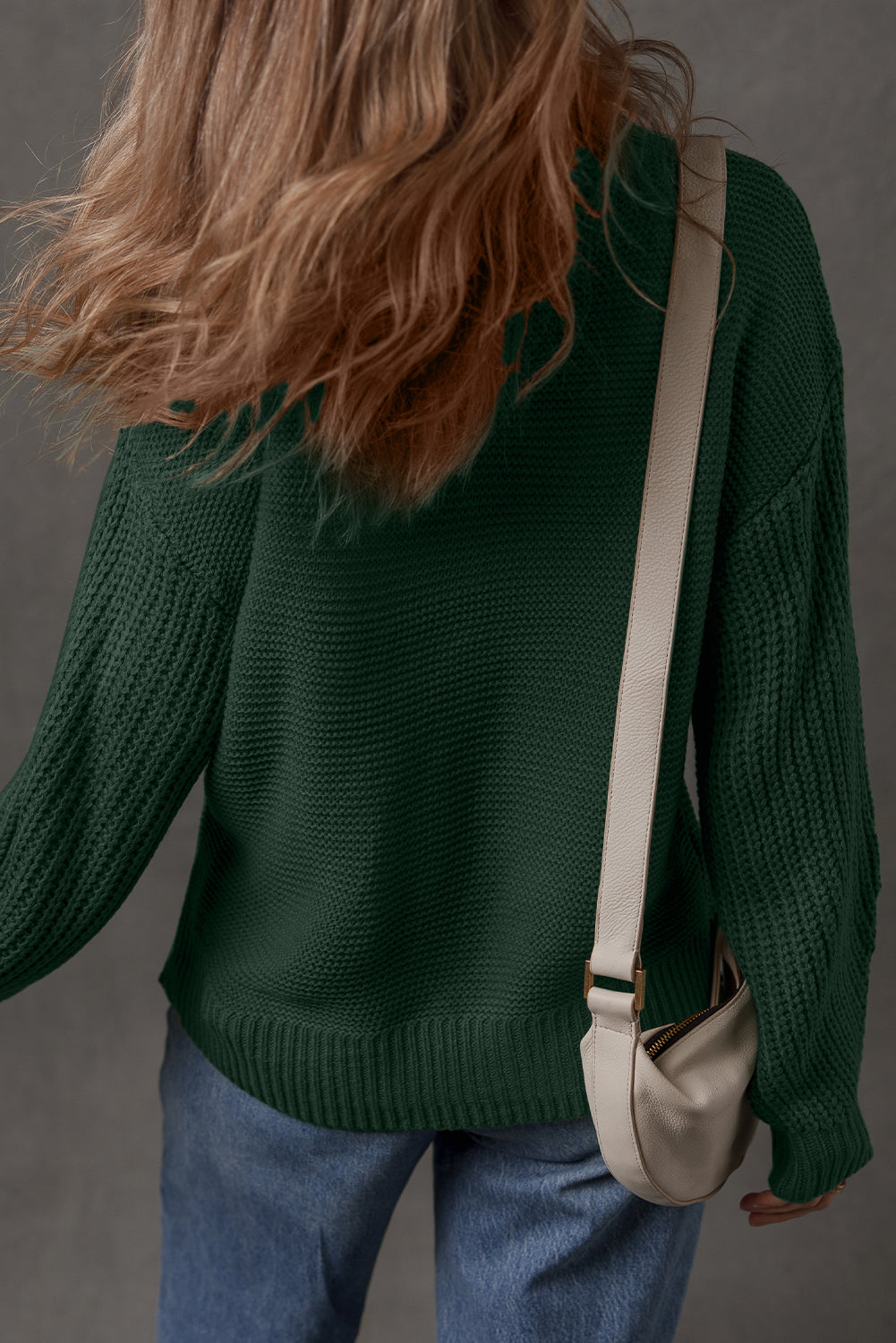 Mist Green Solid Color Front Seam Drop Shoulder Loose Sweater 107390a2ab3d78b2