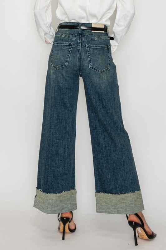 TUMMY CONTROL HIGH RISE CUFFED WIDE LEG JEANS 10cf153e-bb4a-483c-9b4a-edee15ae35de