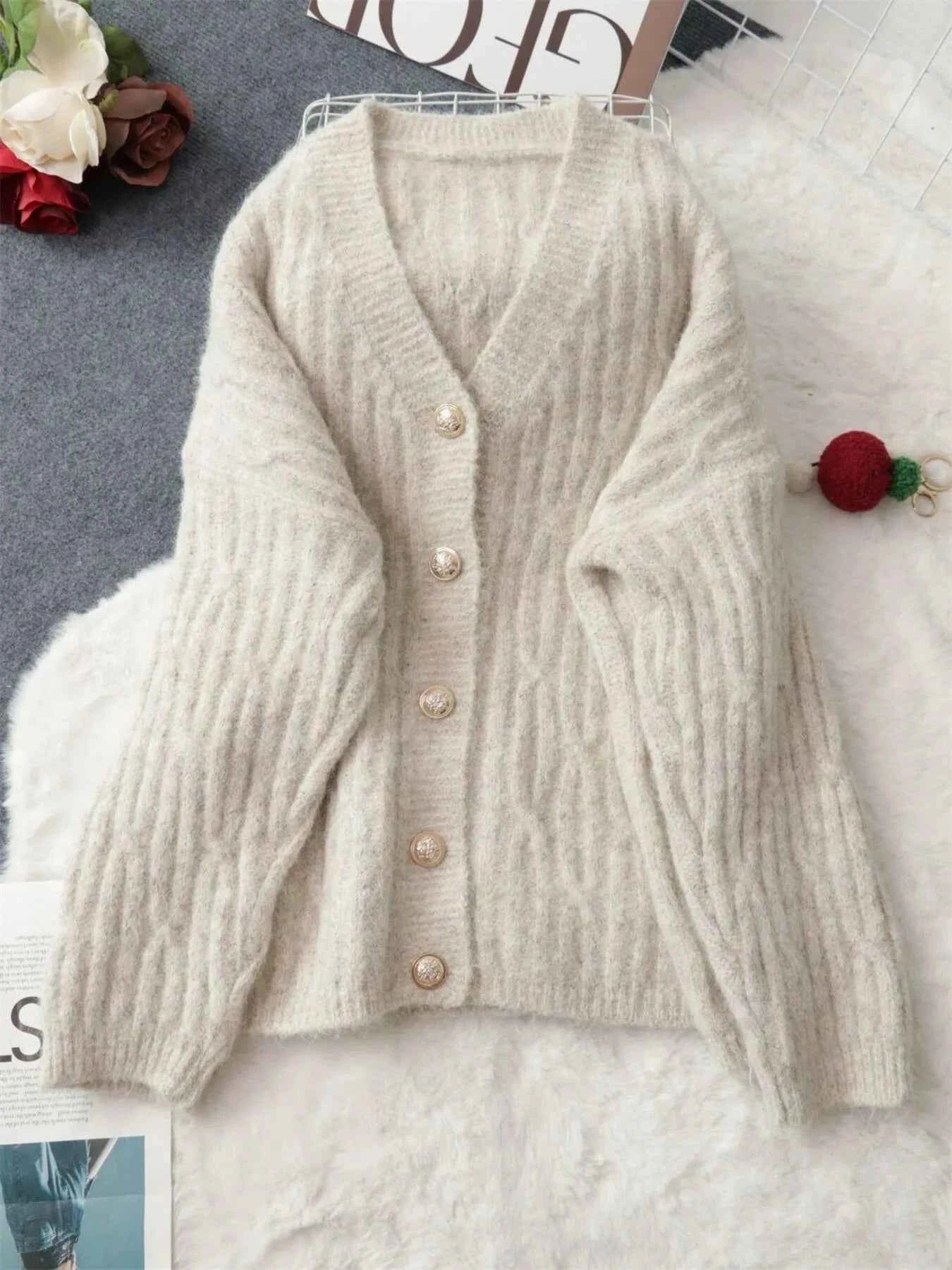 Cable Knit Button-Up Cardigan 11537e91c6f944a9a54bbdaaf74880d6-Max-Origin