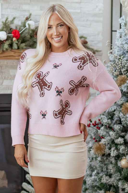 Christmas Ginger Bread Man Round Neck Sweater