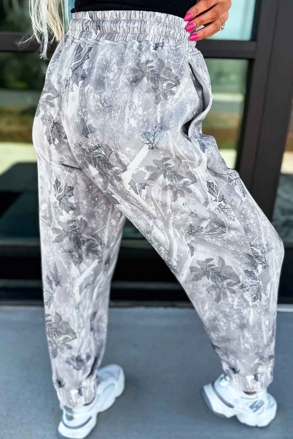 Gray Camo Print Cozy Drawstring Elastic Waist Jogger Pants 11b194f280842a21
