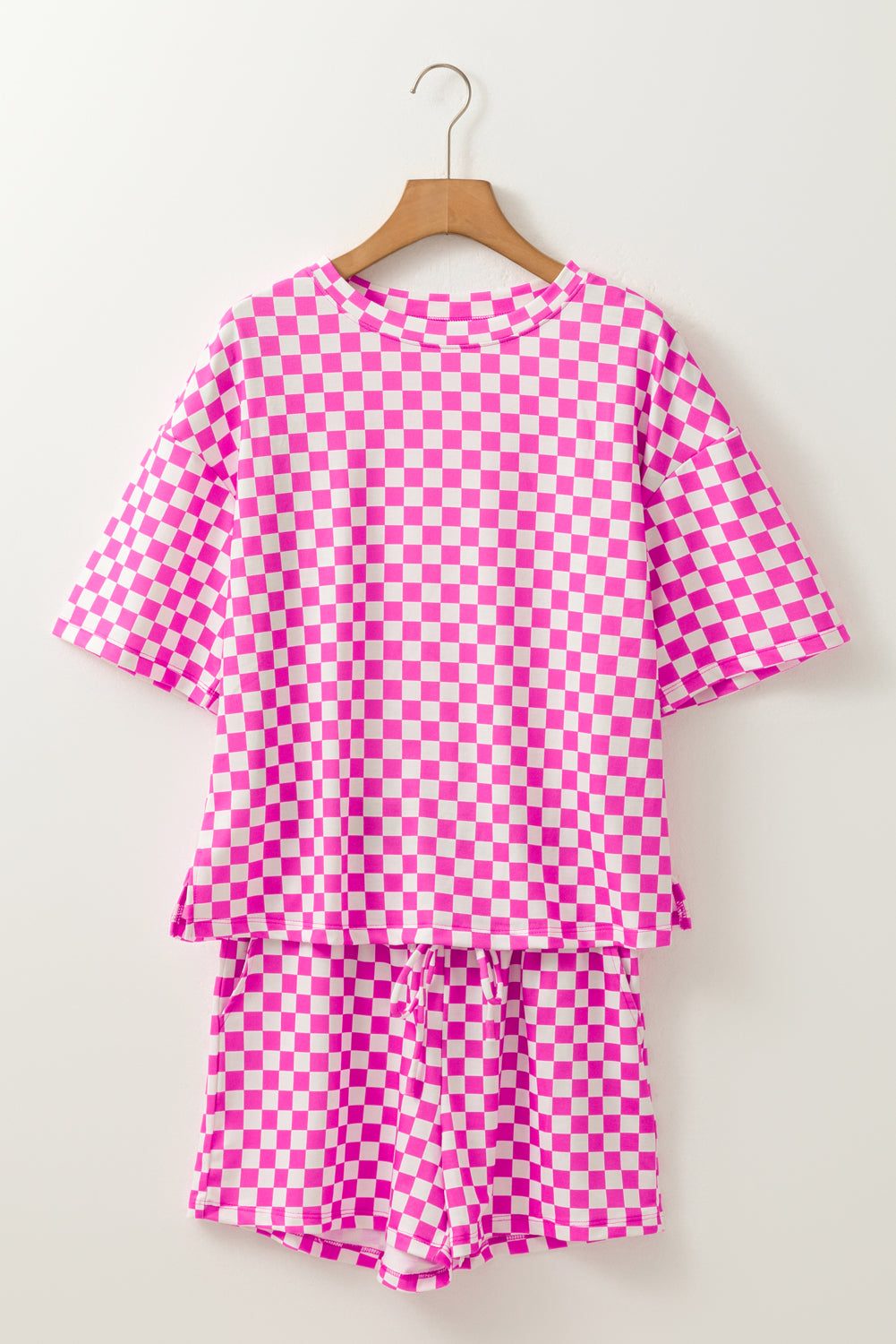 Brown Checkered Top and Drawstring Shorts Pajama Set 11ba8a7c8263fcfa